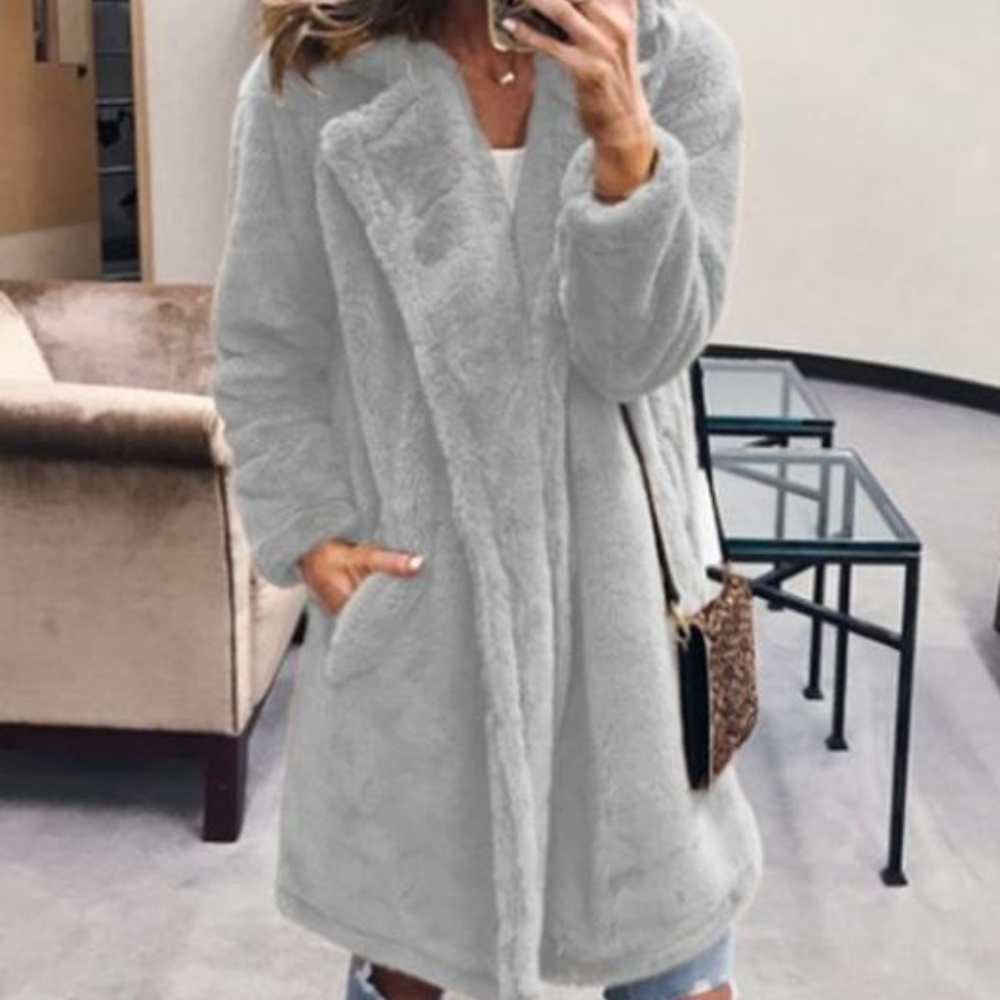 Women's Faux Fur Long Coat - Light Gray